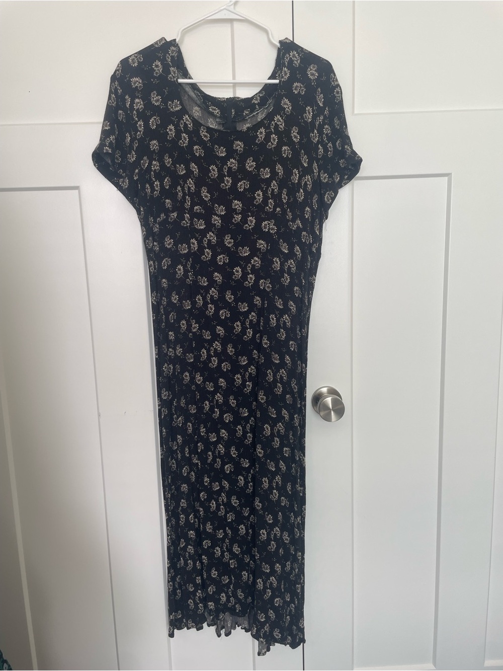 Vintage 90s Prairie Black Floral Midi Dress